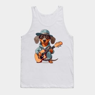 Dachshund Playing Guitar Tank Top